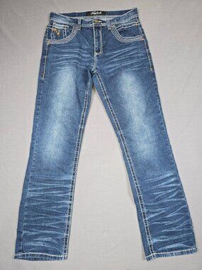 True Luck Mens Blue Jeans 30x32 Regular Fit Denim Straight Leg